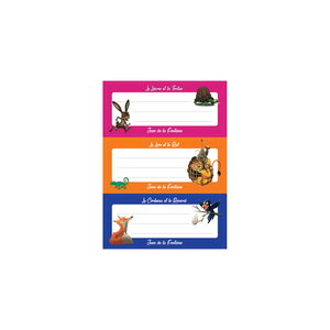 12 étiquettes scolaire autocollantes 7.5 x 3.3 cm - les fables de la fontaine