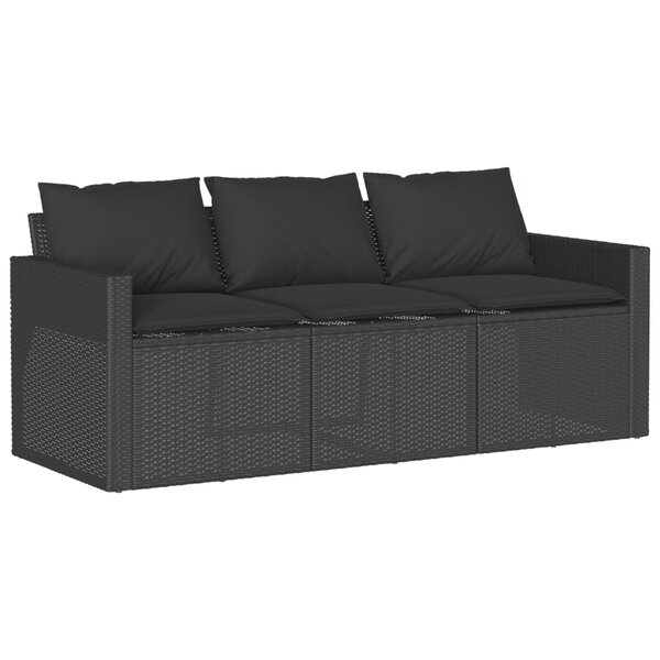 vidaXL Canapé de jardin avec coussins 3 places noir résine tressée