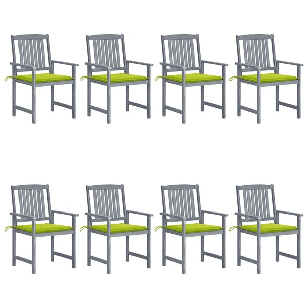 vidaXL Chaises de jardin et coussins lot de 8 Bois acacia solide Gris