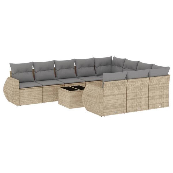 vidaXL Salon de jardin 11 Pièces avec coussins beige résine tressée