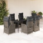 vidaXL Ensemble à manger de jardin et coussins 7 Pièces gris rotin