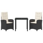vidaXL Set de salle à manger de jardin 3 pièces avec coussins rattan poly noir