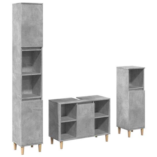 vidaXL Ensemble de meubles de salle de bain 3 Pièces gris béton