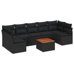 Ensemble de Canapés de Jardin 8 Pièces avec Coussins Noir Poly Rattan Acacia