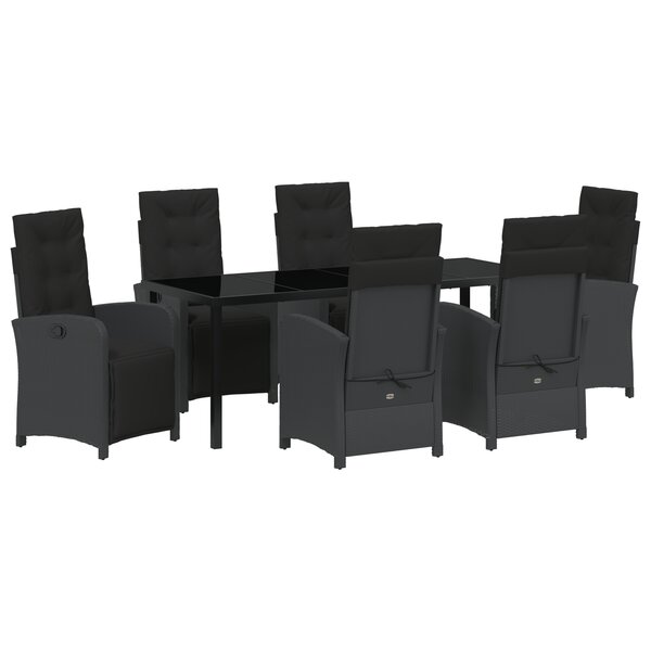 Ensemble de salle à manger de jardin de 7 pièces vidaXL avec coussins poly rattan noir