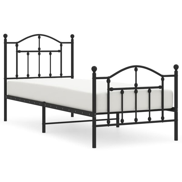 vidaXL Cadre de lit métal avec tête de lit/pied de lit noir 90x200 cm
