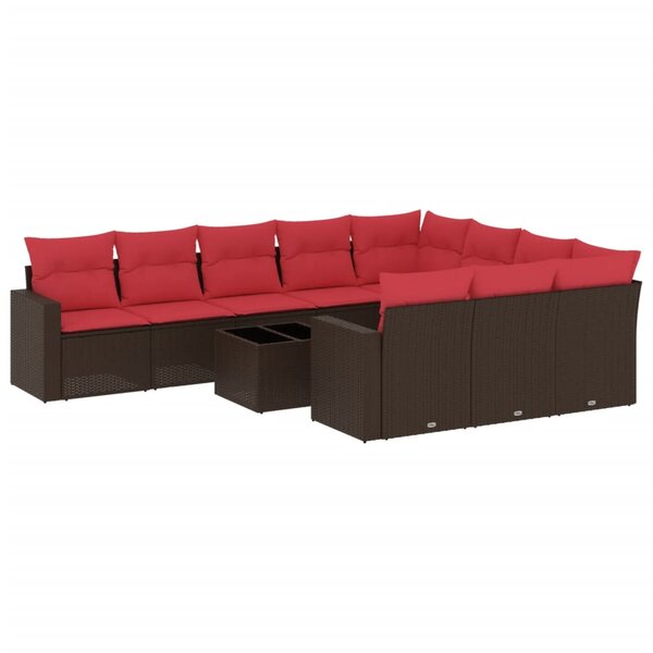 vidaXL Salon de jardin et coussins 11 Pièces marron résine tressée