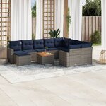 vidaXL Salon de jardin 11 Pièces avec coussins gris résine tressée