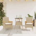 vidaXL Ensemble à manger de jardin et coussins 3 Pièces beige rotin verre