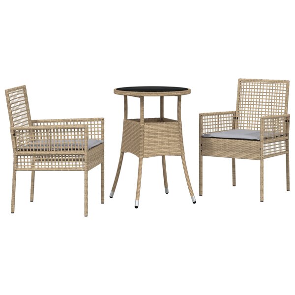 vidaXL Ensemble de repas de jardin 3 pièces en poly rattan beige