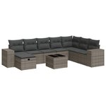 vidaXL Salon de jardin 9 Pièces avec coussins gris résine tressée