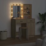vidaXL Ensemble de table de maquillage avec LED 2 Pièces Chêne Sonoma
