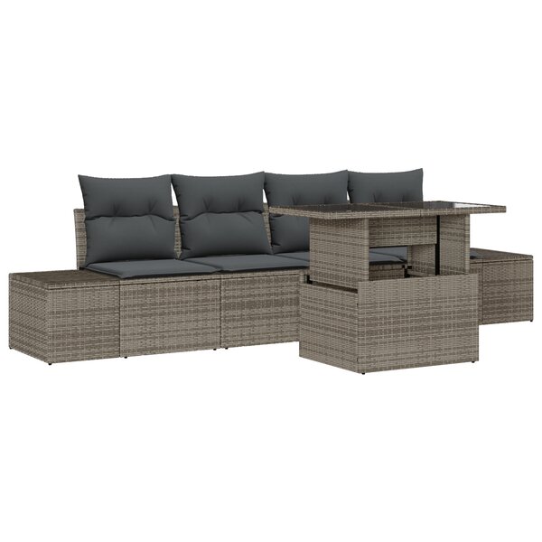 vidaXL Canapé de jardin 5 pièces avec coussins gris poly rotin