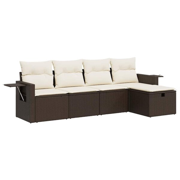 vidaXL Salon de jardin avec coussins 5 Pièces marron résine tressée