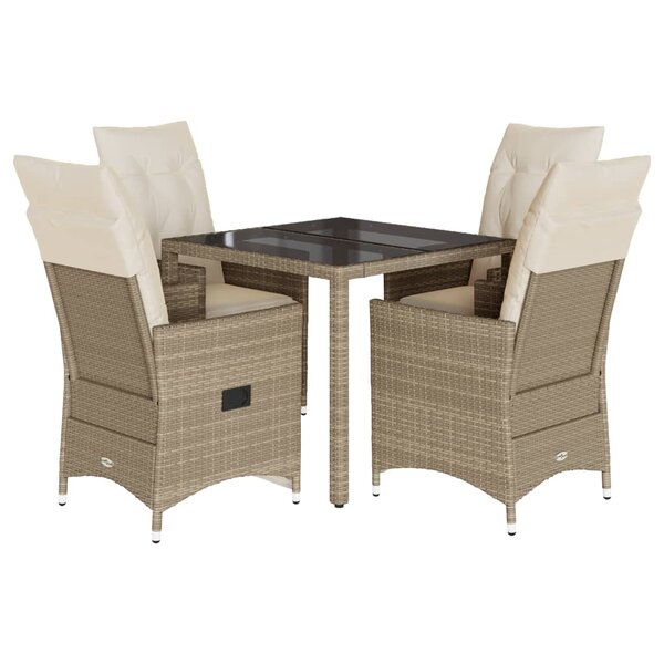 vidaXL Ensemble à manger de jardin avec coussins 5Pièces Beige poly rotin