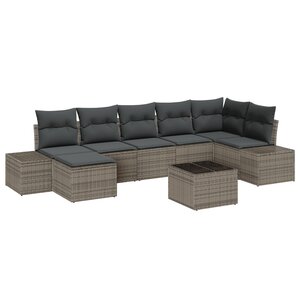 vidaXL Ensemble de canapé de jardin de 7 pièces avec coussins gris en rattan synthétique
