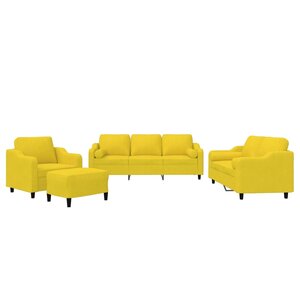 vidaXL Ensemble de canapés 4 Pièces avec coussins jaune clair tissu
