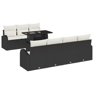 Ensemble de canapé de jardin de 8 pièces vidaXL avec coussins Noir Poly Rotin