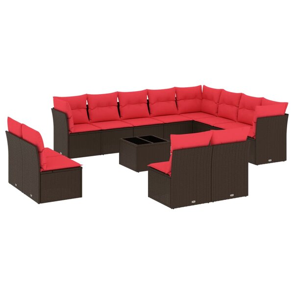 vidaXL Salon de jardin avec coussins 13 Pièces marron résine tressée