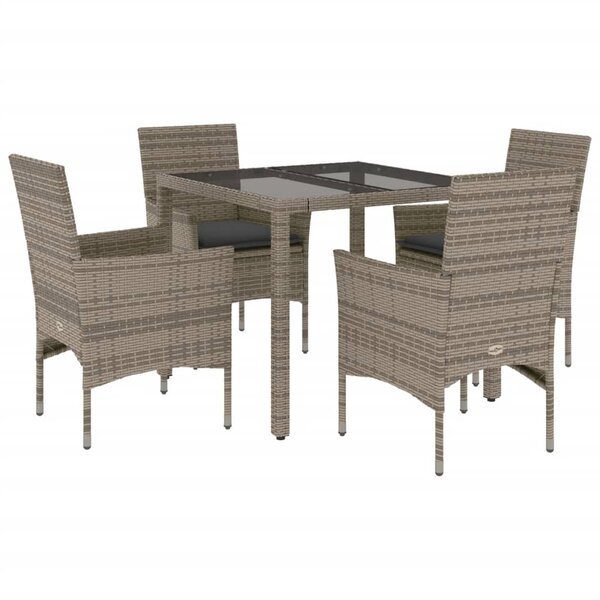 vidaXL Ensemble à manger de jardin et coussins 5 Pièces gris rotin verre