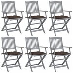 vidaXL Chaises pliables d'extérieur lot de 6 et coussins Bois d'acacia
