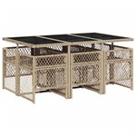 vidaXL Ensemble à manger de jardin et coussins 7 Pièces beige poly rotin