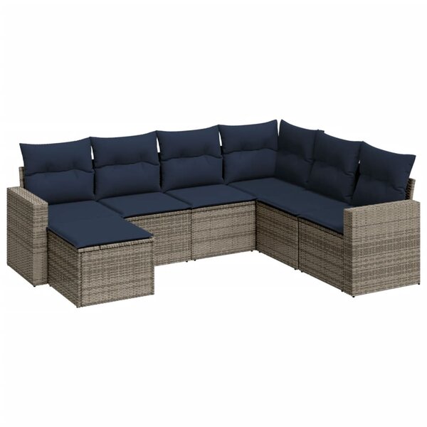vidaXL Salon de jardin 7 Pièces avec coussins gris résine tressée