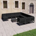 vidaXL Salon de jardin 13 Pièces avec coussins noir bois de pin massif