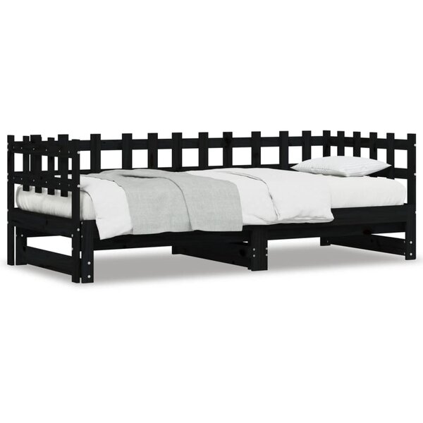vidaXL Lit coulissant sans matelas noir 2x(80x200) cm Bois massif