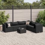 vidaXL Salon de jardin 7 Pièces avec coussins Noir Résine tressée
