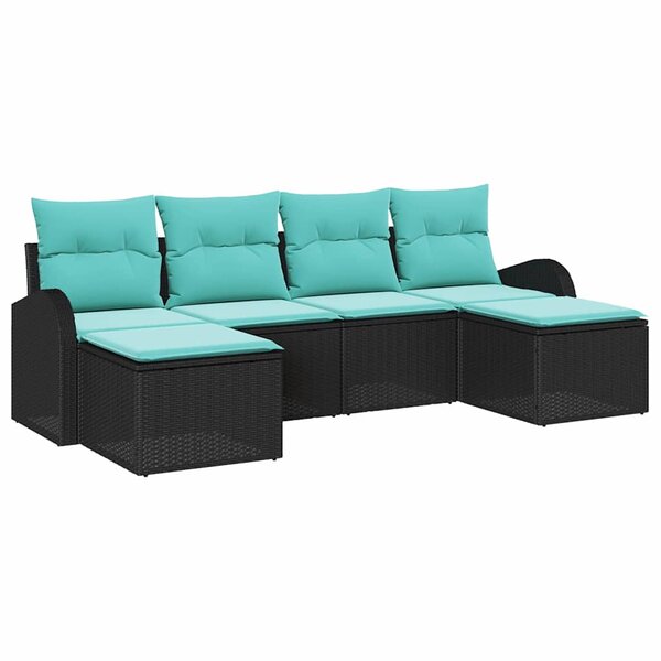 vidaXL Ensemble de Canapés 6 Pièces Noir et turquoise polyrotin