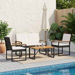 vidaXL Ensemble de meubles d'extérieur 4 Pièces Noir et blanc crème