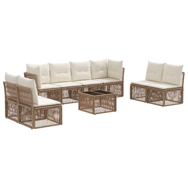 vidaXL Ensemble de canapé de jardin 9 Pièces Beige polyrotin