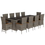 vidaXL Ensemble à manger de jardin 11Pièces avec coussins gris poly rotin