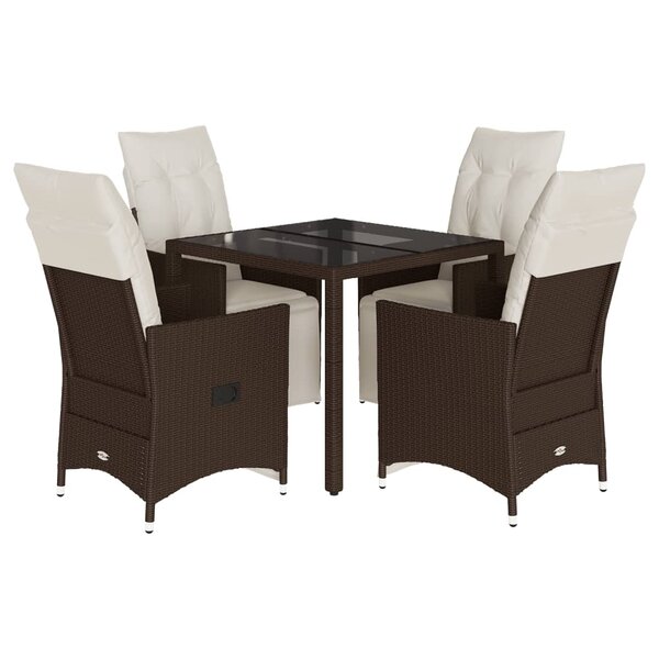 vidaXL Ensemble de bistro de jardin 5 Pièces coussins marron poly rotin
