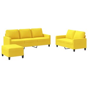 vidaXL Ensemble de canapés 3 Pièces avec coussins Jaune clair Tissu