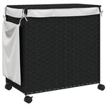 vidaXL Panier à linge avec roulettes noir 60x35x60 5 cm résine tressée