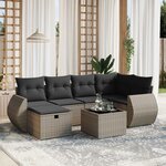vidaXL Salon de jardin avec coussins 7 Pièces gris résine tressée