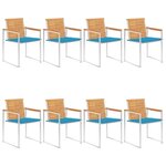 vidaXL Chaises de jardin lot de 8 avec coussins Bois de teck massif