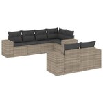 vidaXL Salon de jardin avec coussins 7 Pièces gris clair résine tressée