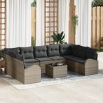 Canapé de Jardin 9 Pièces avec Coussins Noir en Poly Rattan