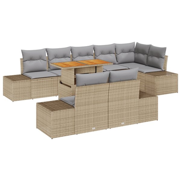 vidaXL Ensemble de salle à manger de jardin 9 pièces avec coussins beige en poly rattan et acacia