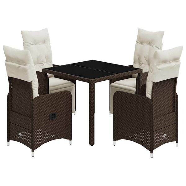 vidaXL Ensemble de bistro de jardin 5 Pièces coussins marron poly rotin