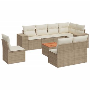 vidaXL Salon de jardin avec coussins 9 Pièces beige résine tressée