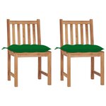 vidaXL Chaises de jardin lot de 2 avec coussins Bois de teck massif