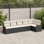 Ensemble de canapé de jardin 6 pièces avec coussins noir en poly rotin