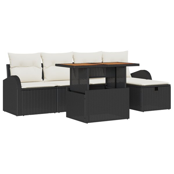 vidaXL Ensemble canapé jardin 6 pièces avec coussins noir poly rattan