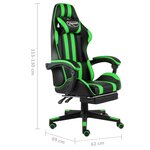 vidaXL Fauteuil de jeux vidéo avec repose-pied Noir et vert Similicuir