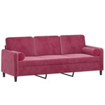 vidaXL Canapé 3 places avec oreillers bordeaux 180 cm velours