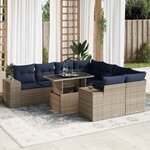 vidaXL Salon de jardin avec coussins 9 Pièces gris résine tressée acacia